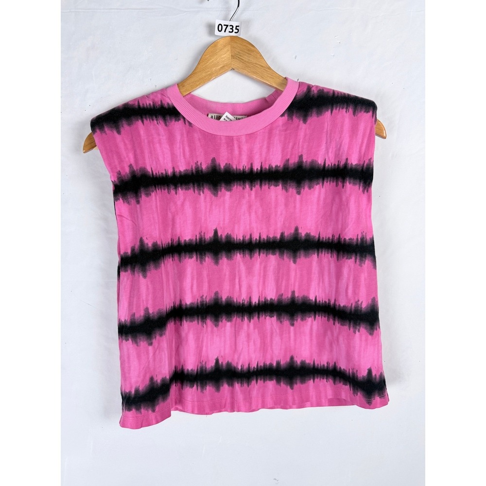 Alice + Olivia Pink Black Tie Dye Padded Shoulder Muscle Tee Top M
